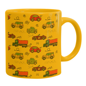 Colorful cars, Ceramic coffee mug yellow, 330ml