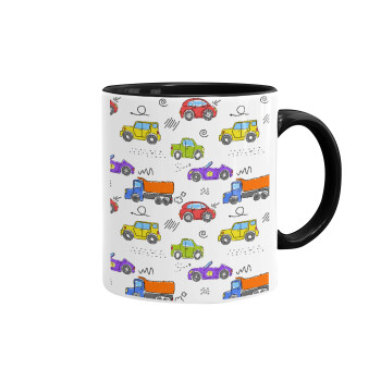 Colorful cars, Mug colored black, ceramic, 330ml