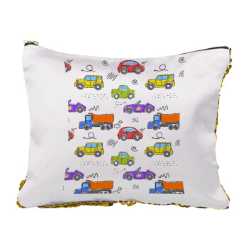 Colorful cars, Sequin Gold Pouch Cosmetic Bag