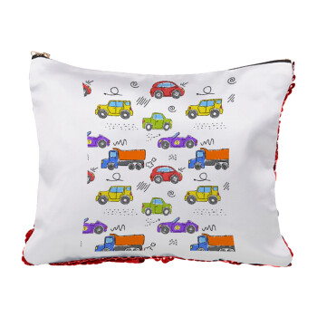 Colorful cars, Red sequin cosmetic bag