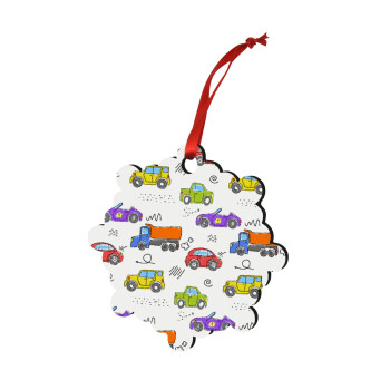 Colorful cars, Christmas ornament snowflake wooden 7.5cm