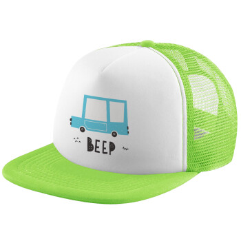 Car BEEP..., Adult Soft Trucker Hat with Mesh GREEN/WHITE (POLYESTER, ADULT, ONE SIZE)