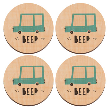 Car BEEP..., ΣΕΤ x4 Σουβέρ ξύλινα στρογγυλά plywood (9cm)