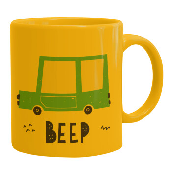 Car BEEP..., Ceramic coffee mug yellow, 330ml