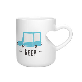 Car BEEP..., Κούπα καρδιά λευκή, κεραμική, 330ml