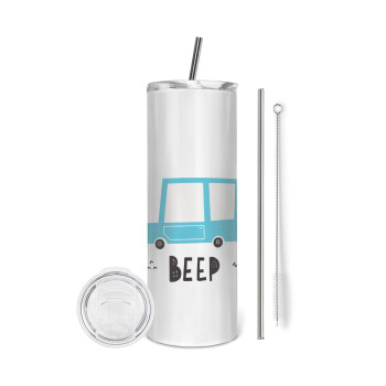 Car BEEP..., Eco friendly stainless steel tumbler 600ml, with metal straw & cleaning brush