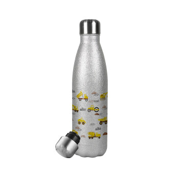 Car construction, Metallic Glitter Silver Thermos Flask (Stainless steel), double-walled, 500ml