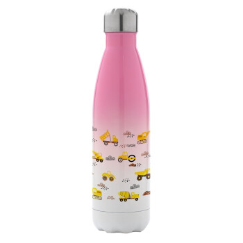 Car construction, Metal mug thermos Pink/White (Stainless steel), double wall, 500ml