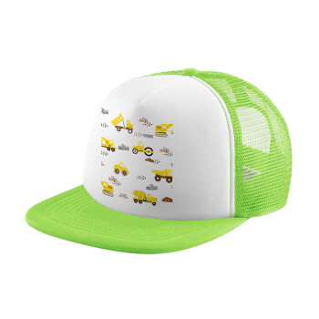 Car construction, Adult Soft Trucker Hat with Mesh GREEN/WHITE (POLYESTER, ADULT, ONE SIZE)