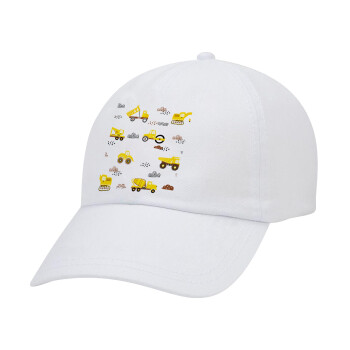 Car construction, Adult Baseball Cap White 5-panel (POLYESTER, ADULT, UNISEX, ONE SIZE)