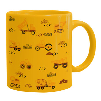 Car construction, Ceramic coffee mug yellow, 330ml