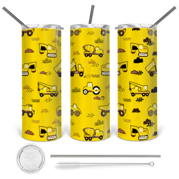 Car construction, Tumbler stainless steel 600ml, with metal straw & cleaning brush