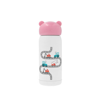 excavator along road, Pink stainless steel thermal flask, 320ml