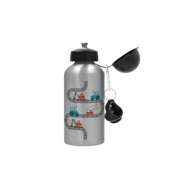 excavator along road, Metallic water jug, Silver, aluminum 500ml