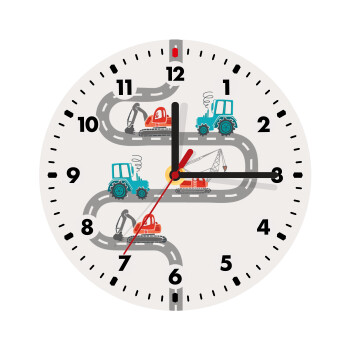 excavator along road, Wooden wall clock (20cm)