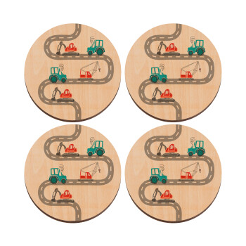 excavator along road, ΣΕΤ x4 Σουβέρ ξύλινα στρογγυλά plywood (9cm)