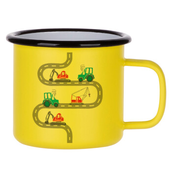 excavator along road, Metallic enamel MATT Yellow cup 360ml