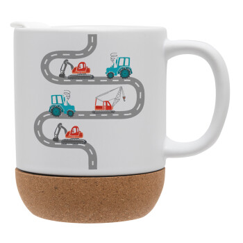 excavator along road, Ceramic coffee mug Cork (MAT), 330ml (1pcs)