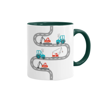 excavator along road, Mug colored green, ceramic, 330ml