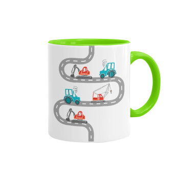 excavator along road, Mug colored light green, ceramic, 330ml