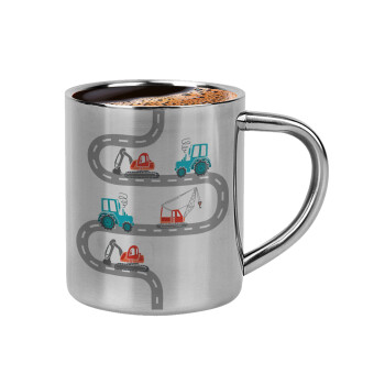 excavator along road, Double-wall metal cup for espresso (220ml)