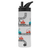 Metallic thermos bottle with straw & handle, stainless steel (Stainless steel 304), double-walled, 600ml.