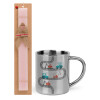 Easter Set, metallic thermal cup (300ml) & aromatic flat Easter candle (30cm) (PINK)