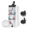 Travel Tumbler 2 Lids, with metal straw & cleaning brush (Stainless steel 304 Food grade, BPA free, 600ml)