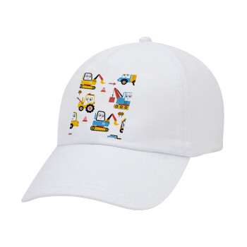 Hand drawing building truck, Adult Baseball Cap White 5-panel (POLYESTER, ADULT, UNISEX, ONE SIZE)