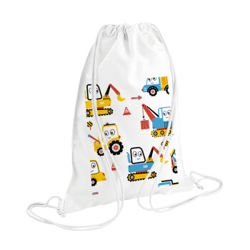 Hand drawing building truck, Backpack pouch GYMBAG white (28x40cm)