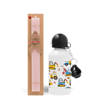 Hand drawing building truck, Easter Set, metallic aluminum bottle (500ml) & aromatic flat Easter candle (30cm) (PINK)