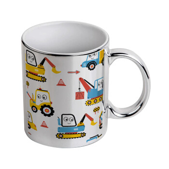 Hand drawing building truck, Mug ceramic, silver mirror, 330ml