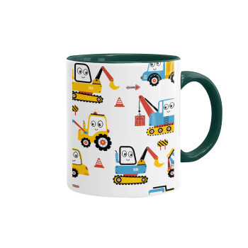 Hand drawing building truck, Mug colored green, ceramic, 330ml