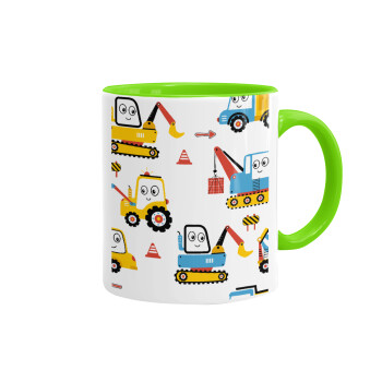 Hand drawing building truck, Mug colored light green, ceramic, 330ml