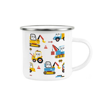 Hand drawing building truck, Metallic enamel cup white 360ml