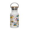 Metallic thermos (Stainless steel) White with wooden lid (bamboo), double-walled, 350ml