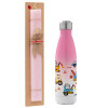 Easter Set, Metallic pink/white (Stainless steel) thermos, double-walled, 500ml & aromatic flat Easter candle (30cm) (PINK)