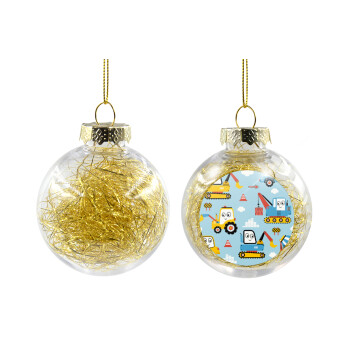 Hand drawing building truck, Transparent Christmas tree ball ornament with gold filling 8cm