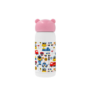 Rescue team cartoon, Pink stainless steel thermal flask, 320ml