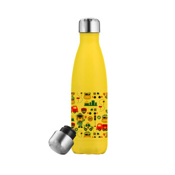 Rescue team cartoon, Yellow Stainless Steel Metallic Thermos, double-walled, 500ml