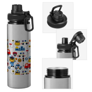 Rescue team cartoon, Metallic water bottle with safety cap, 850ml aluminum