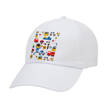 Rescue team cartoon, Adult Baseball Cap White 5-panel (POLYESTER, ADULT, UNISEX, ONE SIZE)