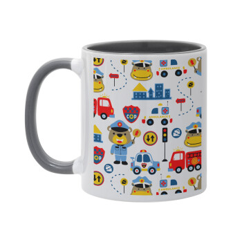 Rescue team cartoon, Mug colored grey, ceramic, 330ml