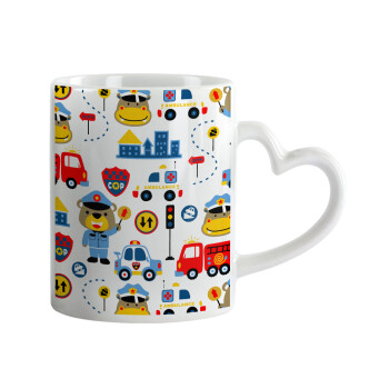 Rescue team cartoon, Mug heart handle, ceramic, 330ml