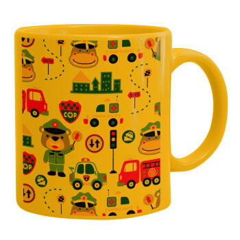 Rescue team cartoon, Ceramic coffee mug yellow, 330ml (1pcs)