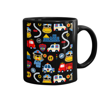 Rescue team cartoon, Mug black, ceramic, 330ml