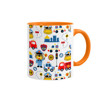 Rescue team cartoon, Mug colored orange, ceramic, 330ml