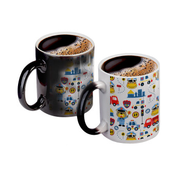 Rescue team cartoon, Color changing magic Mug, ceramic, 330ml when adding hot liquid inside, the black colour desappears (1 pcs)