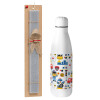 Easter Set, metallic stainless thermos bottle (500ml) & scented flat Easter candle (30cm) (GRAY)