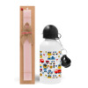 Easter Set, metallic aluminum bottle (500ml) & aromatic flat Easter candle (30cm) (PINK)